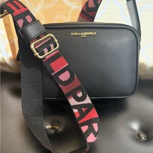 Karl Lagerfeld Black Bag with Pink Strap